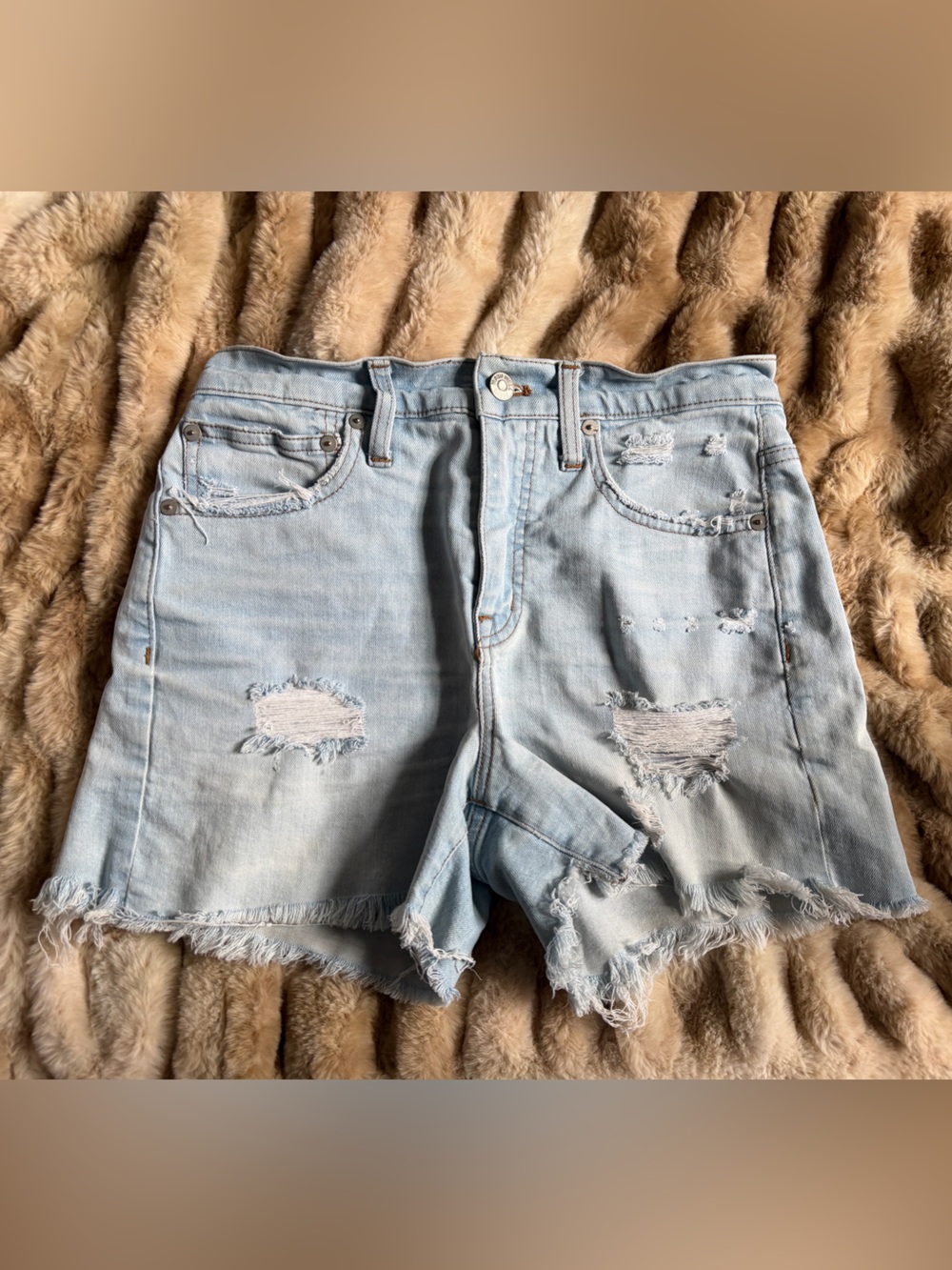 Madewell Light Blue Distressed Denim Shorts - Picture 1 of 4